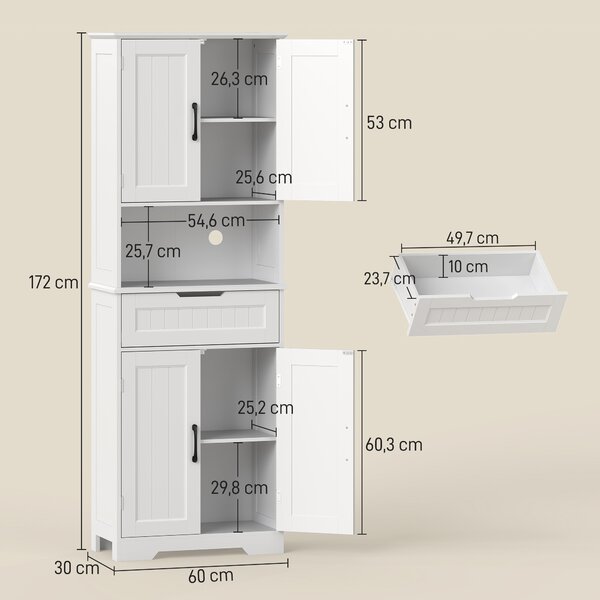 HOMCOM Credenza Cucina con 2 Armadietti e Cassetto, Piano Centrale Aperto e Ripiani Regolabili, Bianco | Aosom Italy