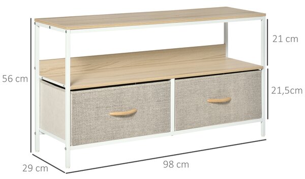 HOMCOM Mobile Porta TV da 47" con Cassetti Pieghevoli in Tessuto e Mensola in Metallo e MDF, 98x29x56cm, Colore Legno