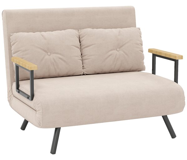 HOMCOM Divano Letto 3 in 1 in Tessuto Effetto Velluto con Schienale Regolabile e 2 Cuscini, 102x73x81 cm, Beige | Aosom Italy