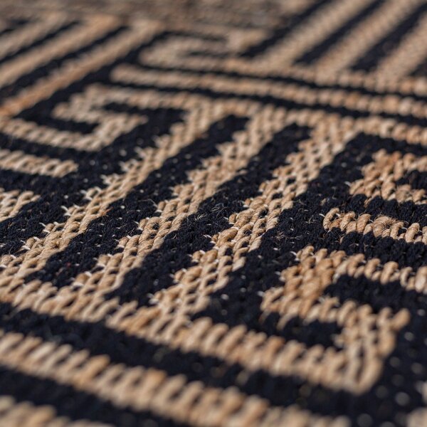 Tappeto nero/di colore naturale in misto iuta tessuto a mano 200x290 cm Meander Jute – Flair Rugs