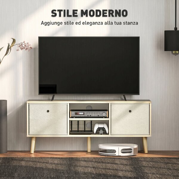 HOMCOM Mobile TV Fino a 50" con 2 Cassetti Removibili e 2 Ripiani Aperti, 110x29x46.5cm, Color Legno Beige | Aosom Italy