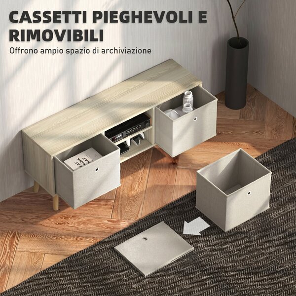 HOMCOM Mobile TV Fino a 50" con 2 Cassetti Removibili e 2 Ripiani Aperti, 110x29x46.5cm, Color Legno Beige | Aosom Italy