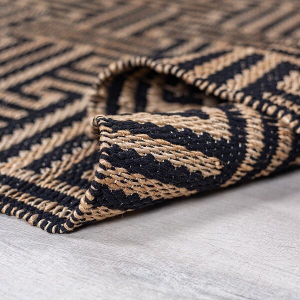 Tappeto nero/di colore naturale in misto iuta tessuto a mano 200x290 cm Meander Jute – Flair Rugs
