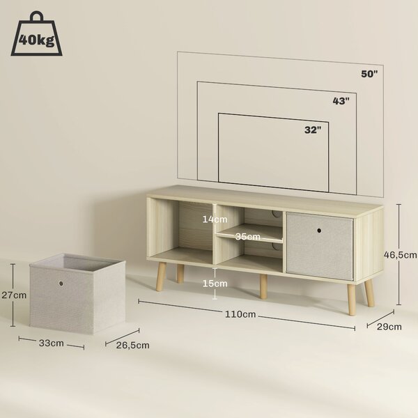 HOMCOM Mobile TV Fino a 50" con 2 Cassetti Removibili e 2 Ripiani Aperti, 110x29x46.5cm, Color Legno Beige | Aosom Italy