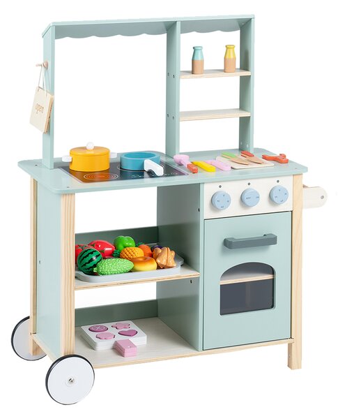 Costway Cucina realistica per bambini 3+ anni con piano cottura forno lavagna 4 ripiani, Set cucina giocattolo per interno ed esterno