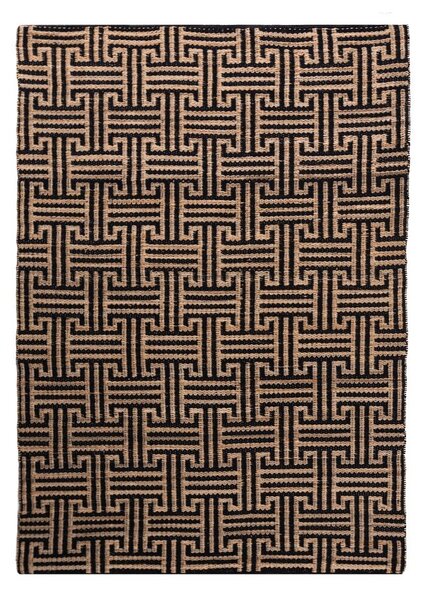 Tappeto nero/di colore naturale in misto iuta tessuto a mano 200x290 cm Meander Jute – Flair Rugs