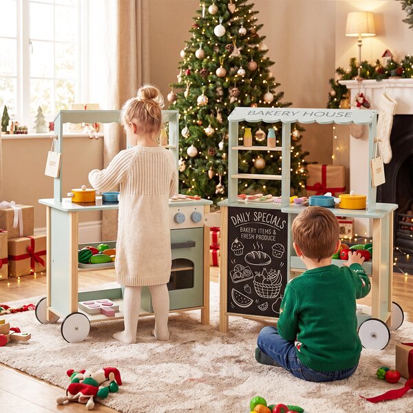 Costway Cucina realistica per bambini 3+ anni con piano cottura forno lavagna 4 ripiani, Set cucina giocattolo per interno ed esterno