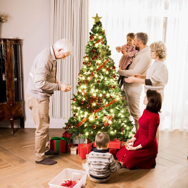 Costway Albero di natale 210cm e albero di natale artificiale 60 cm, Abete artificiale e albero di natale verde