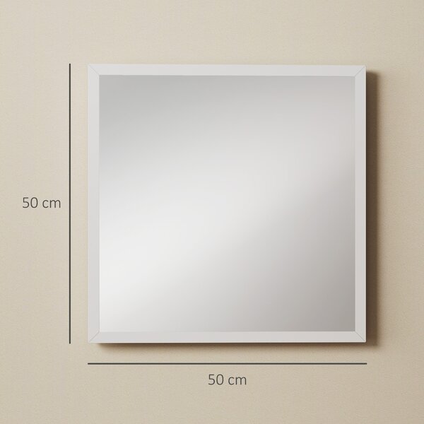 HOMCOM Specchio da Parete Rettangolare con Ganci, Specchio a Muro in Vetro e MDF, 50x50 cm, Bianco | Aosom Italy
