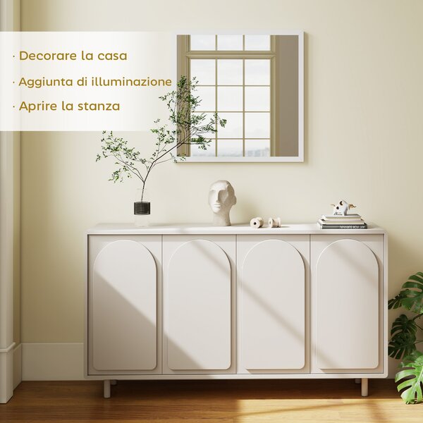 HOMCOM Specchio da Parete Rettangolare con Ganci, Specchio a Muro in Vetro e MDF, 50x50 cm, Bianco | Aosom Italy
