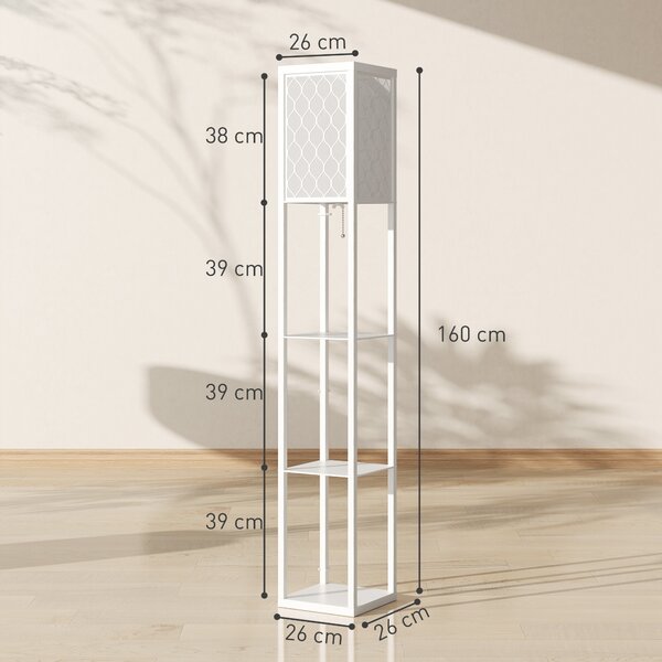 HOMCOM Lampada da Terra 2 in 1 Moderna con 3 Ripiani, Attacco E27, 26 x 26 x 160 cm, Bianco | Aosom Italy