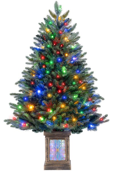 Costway Set di 2 alberi di natale in vaso da 120 cm e ghirlanda da 274 cm, Decorazioni natalizie preilluminate con 300 luci led 798 rami fitti