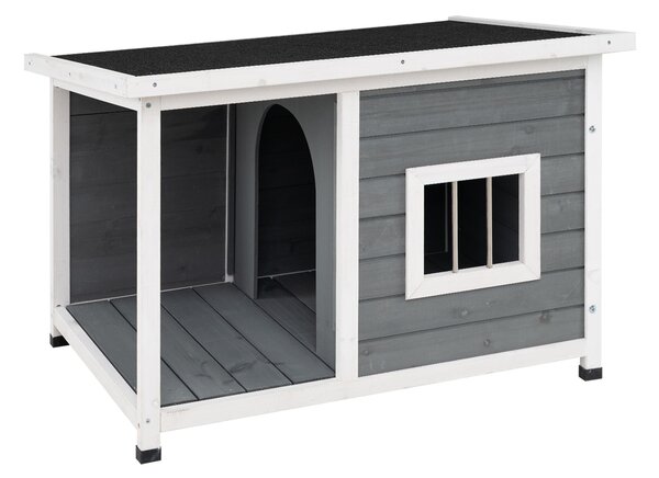 Costway Cuccia per cani e gatti in legno con terrazza tetto apribile pavimenti rimovibili e piedini rialzati, Casetta per gattiper esterno ed interno