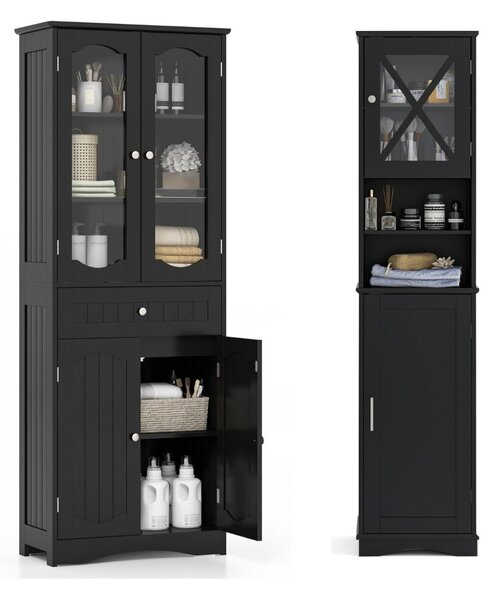 Costway Armadio da bagno alto 160cm e armadio da bagno alto salvaspazio, Mobile autonomo per cucina e armadio sottile da terra Nero