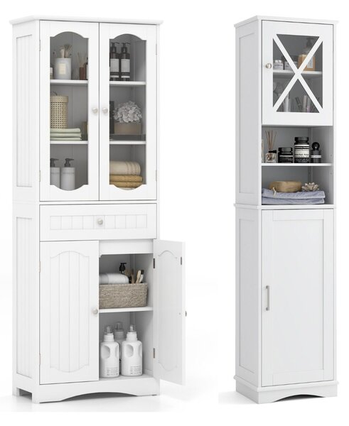Costway Armadio da bagno alto 160cm e armadio da bagno alto salvaspazio, Mobile autonomo per cucina e armadio sottile da terra Bianco