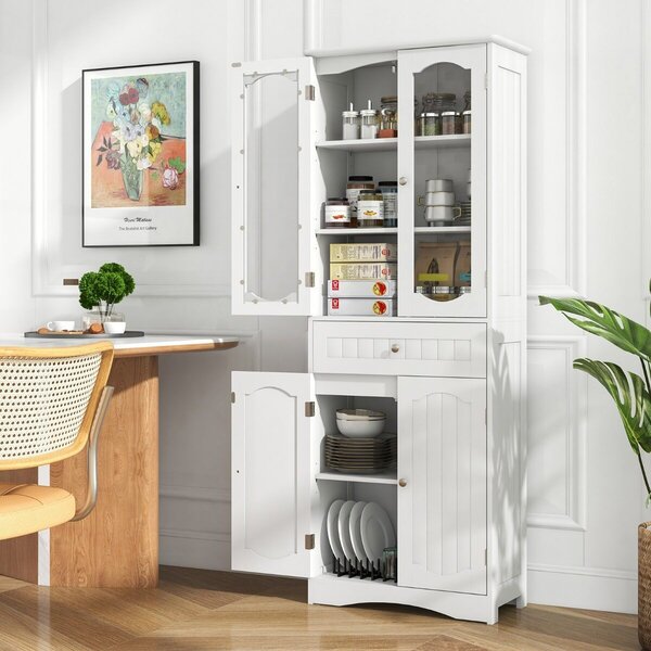 Costway Armadio da bagno alto 160cm e armadio da bagno alto salvaspazio, Mobile autonomo per cucina e armadio sottile da terra Bianco