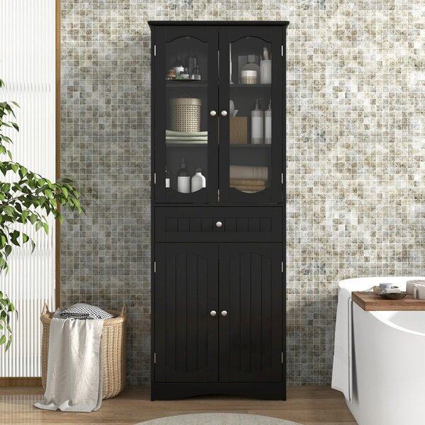 Costway Armadio da bagno alto 160cm e armadio da bagno alto salvaspazio, Mobile autonomo per cucina e armadio sottile da terra Nero