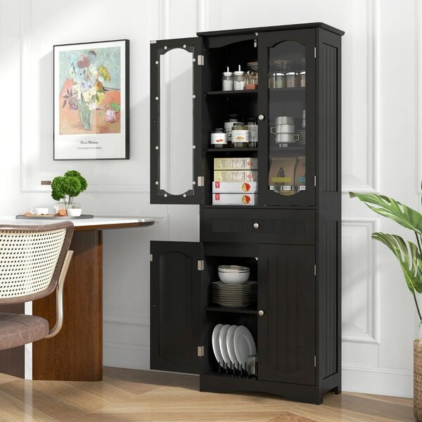 Costway Armadio da bagno alto 160cm e armadio da bagno alto salvaspazio, Mobile autonomo per cucina e armadio sottile da terra Nero