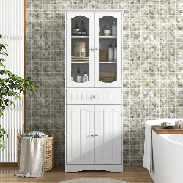 Costway Armadio da bagno alto 160cm e armadio da bagno alto salvaspazio, Mobile autonomo per cucina e armadio sottile da terra Bianco