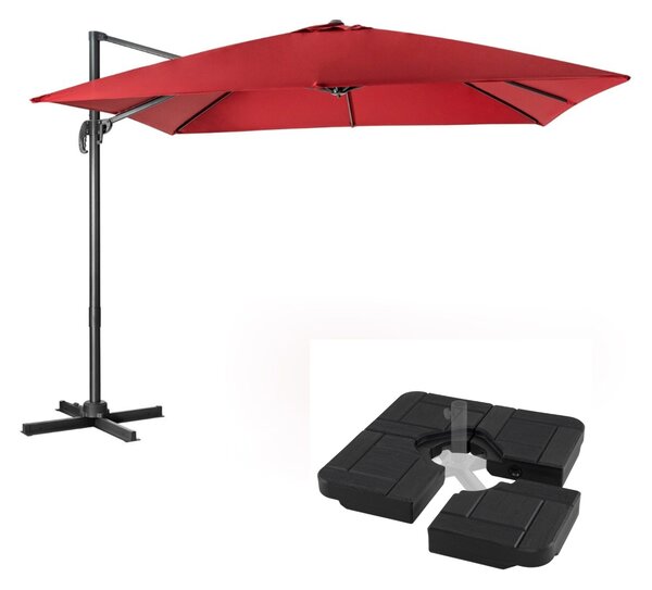 Costway Ombrellone 300 cm per cortile e base ombrellone da giardino a 4 pezzi, Ombrellone da esterno e base riempibile quadrata supporto pesante portabile