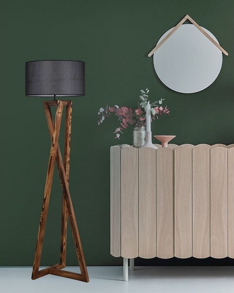 Lampada da terra nera/marrone con paralume in tessuto (altezza totale 149 cm) Maçka – Opviq lights