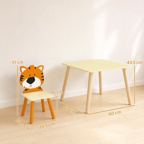 AIYAPLAY Set Tavolo e 4 Sedie per Bambini 3-8 Anni, Design di Animali, Gambe in Legno di Pino, per Cameretta, Giallo | Aosom Italy