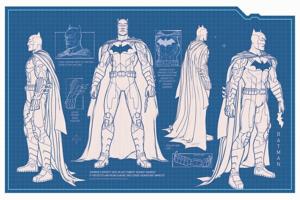 Stampa d'arte Batman - Batsuit blueprint, (40 x 26.7 cm)