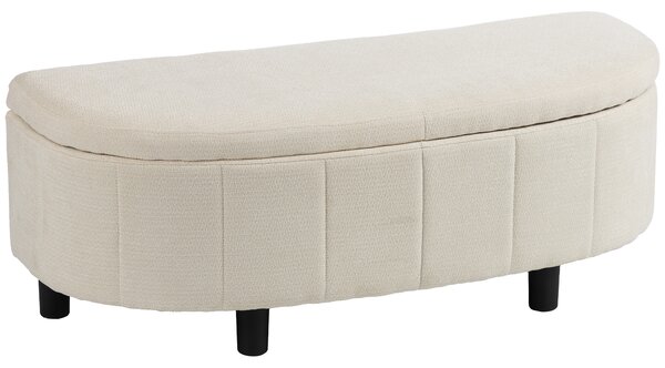 HOMCOM Panca Contenitore Semicircolare in Ciniglia 118x45x44cm, Seduta Imbottita 2 Posti, Coperchio Sollevabile, Crema | Aosom Italy