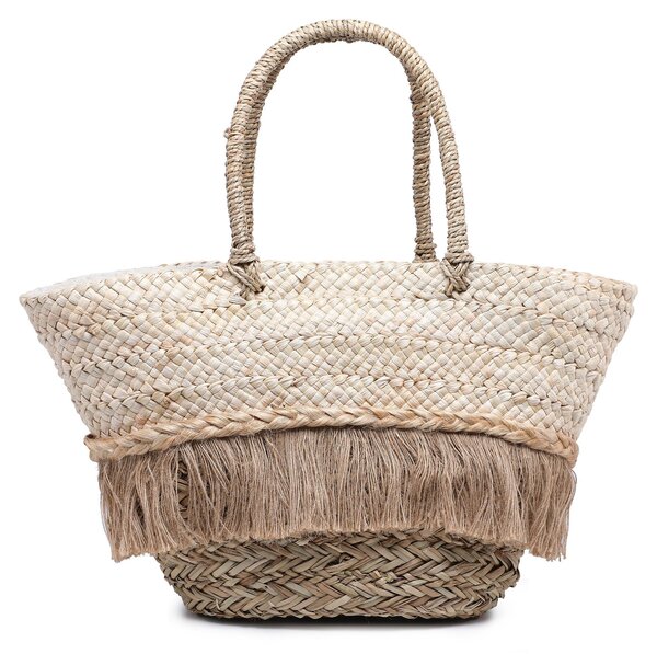Crema con motivo a trecce, fodera in cotone con frange