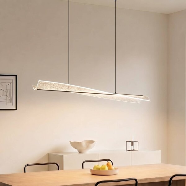 Lucande Lampada LED a sospensione Vellia, nera, lunghezza 112 cm, CCT Vellia, Nero, Soggiorno / Sala da pranzo, Metallo, Moderno