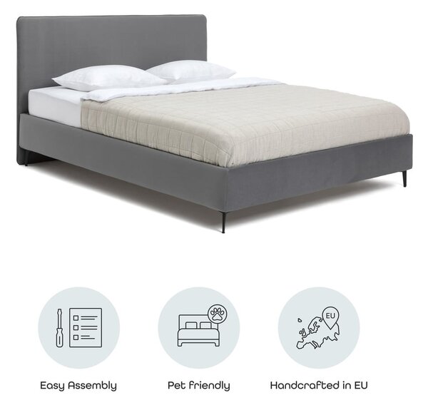Letto matrimoniale imbottito grigio con rete inclusa 160x200 cm Noira Slim – Bonami Selection
