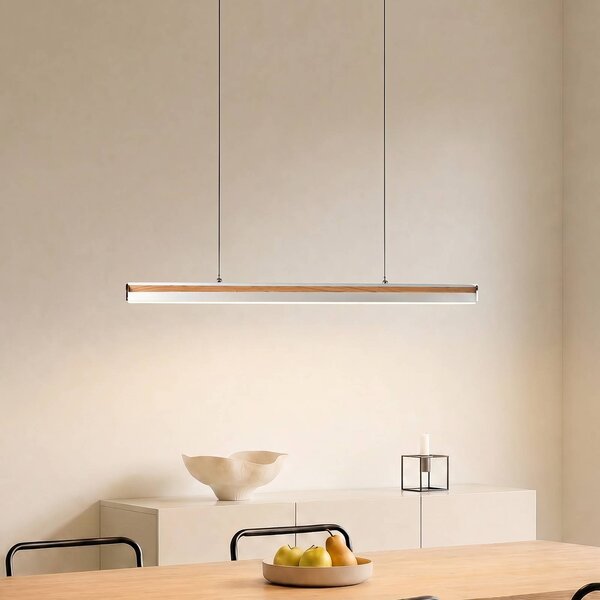 Lucande Lampada LED a sospensione Lutana, oro rosa/colore legno, 101 cm Lutana Lucande, dimmerabile, Legno chiaro, Soggiorno / Sala da pranzo, Metallo, Moderno