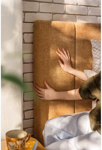 Letto matrimoniale imbottito color senape con contenitore con rete inclusa 160x200 cm Thessa Bold Line – Bonami Selection
