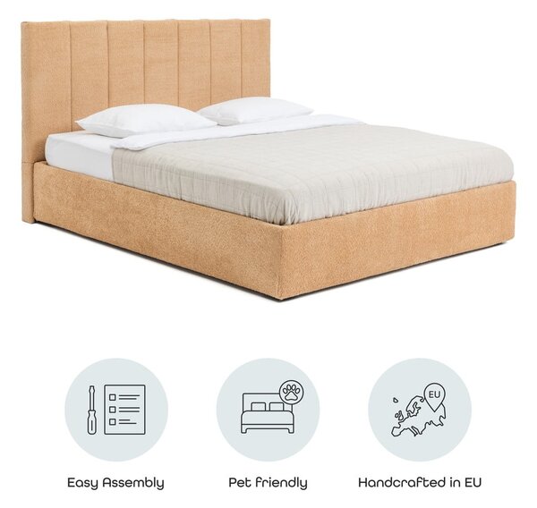 Letto matrimoniale imbottito color senape con contenitore con rete inclusa 160x200 cm Thessa Bold Line – Bonami Selection