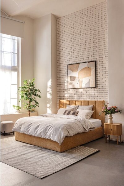 Letto matrimoniale imbottito color senape con contenitore con rete inclusa 160x200 cm Thessa Bold Line – Bonami Selection