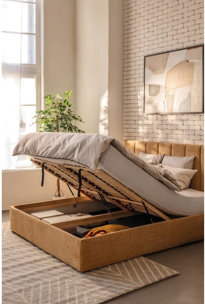 Letto matrimoniale imbottito color senape con contenitore con rete inclusa 160x200 cm Thessa Bold Line – Bonami Selection