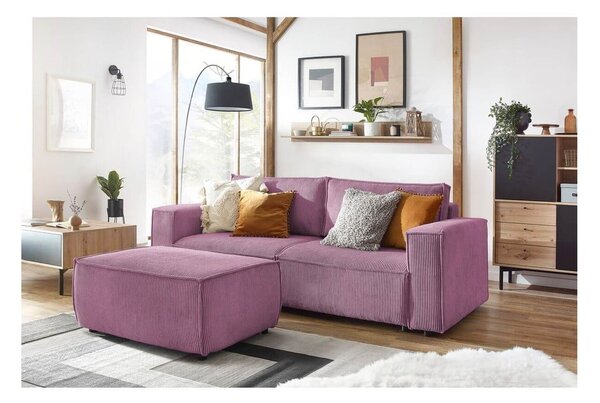 Divano letto in velluto a coste rosa 245 cm Nihad - Bobochic Paris