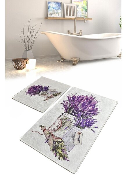 Set di tappetini per il bagno viola/grigio chiaro 2 pz 60x100 cm Purpura – Foutastic