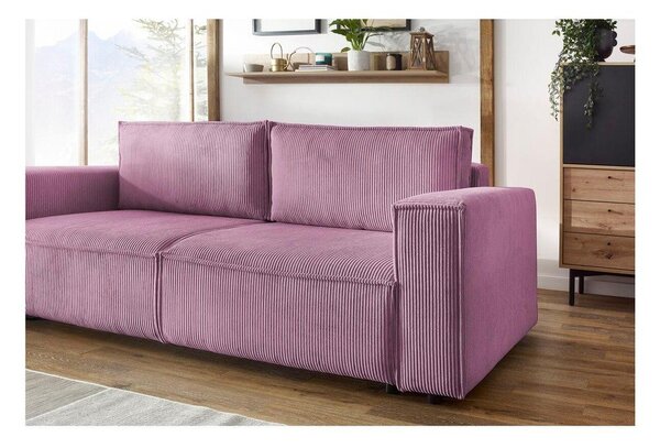 Divano letto in velluto a coste rosa 245 cm Nihad - Bobochic Paris