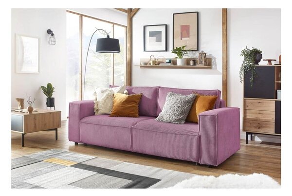 Divano letto in velluto a coste rosa 245 cm Nihad - Bobochic Paris