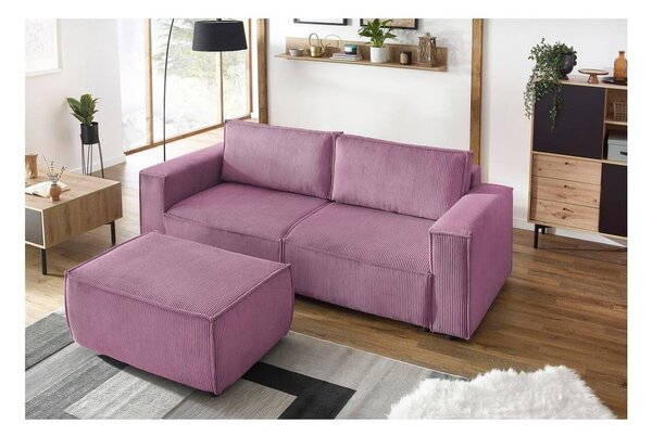 Divano letto in velluto a coste rosa 245 cm Nihad - Bobochic Paris