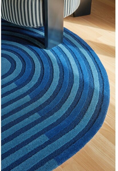 Tappeto blu scuro in lana tessuto a mano 120x180 cm Conway Retro – Flair Rugs