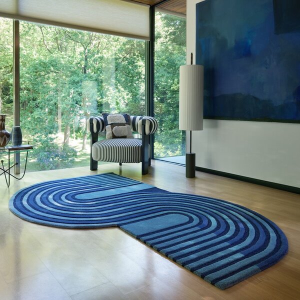 Tappeto blu scuro in lana tessuto a mano 120x180 cm Conway Retro – Flair Rugs