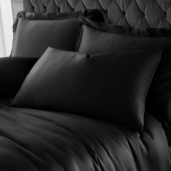 Set copripiumino e federa nero in raso di seta per letto singolo 135x200 cm Silky Soft – Catherine Lansfield