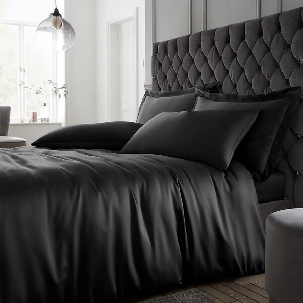 Set copripiumino e federa nero in raso di seta per letto singolo 135x200 cm Silky Soft – Catherine Lansfield