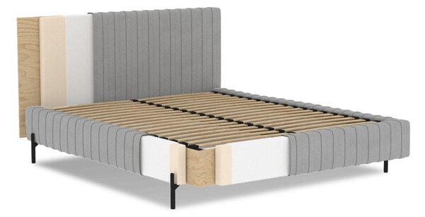 Letto matrimoniale imbottito blu scuro con contenitore e rete inclusi 140x200 cm Plissa – ELTAP