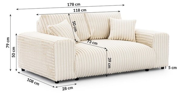Divano color crema con rivestimento in velluto a coste 178 cm Justin – Ropez