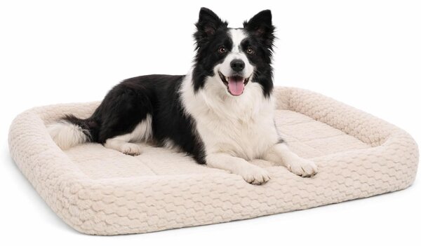 Cuscino per cani Flamingo, modello Naya, rettangolare, color beige, con bordo, adatto per gabbie con grate