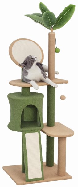 PawHut Tiragraffi da 139 cm con cuccia, per gatti fino a 5 kg, verde