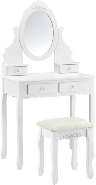 [Tavolino da toilette "Limerick" con specchio Sgabello Tavolino da toilette Tavolino da toilette Cosmetici Colore bianco ottone
